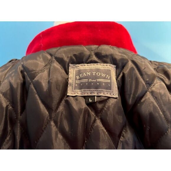 VTG Bean Town Brand Apparel Varsity Collegiate Jacket Leather Wool Quilted L RED - Picture 8 of 8